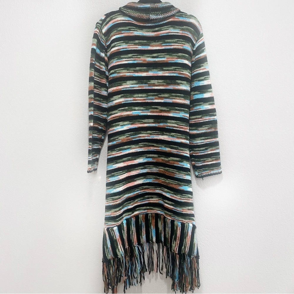 POL Striped Fringe Knit Cardigan in Brown, Green, Cream - Picture 8 of 13
